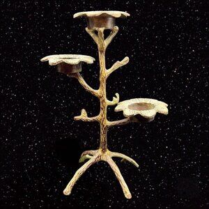 Vintage Metal Cast Iron Tree‎ Candle Holder Patina Tree 10.5”T 7”W